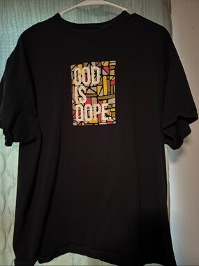 Black Short Sleeve Tee with 'God Is Dope' Graphic